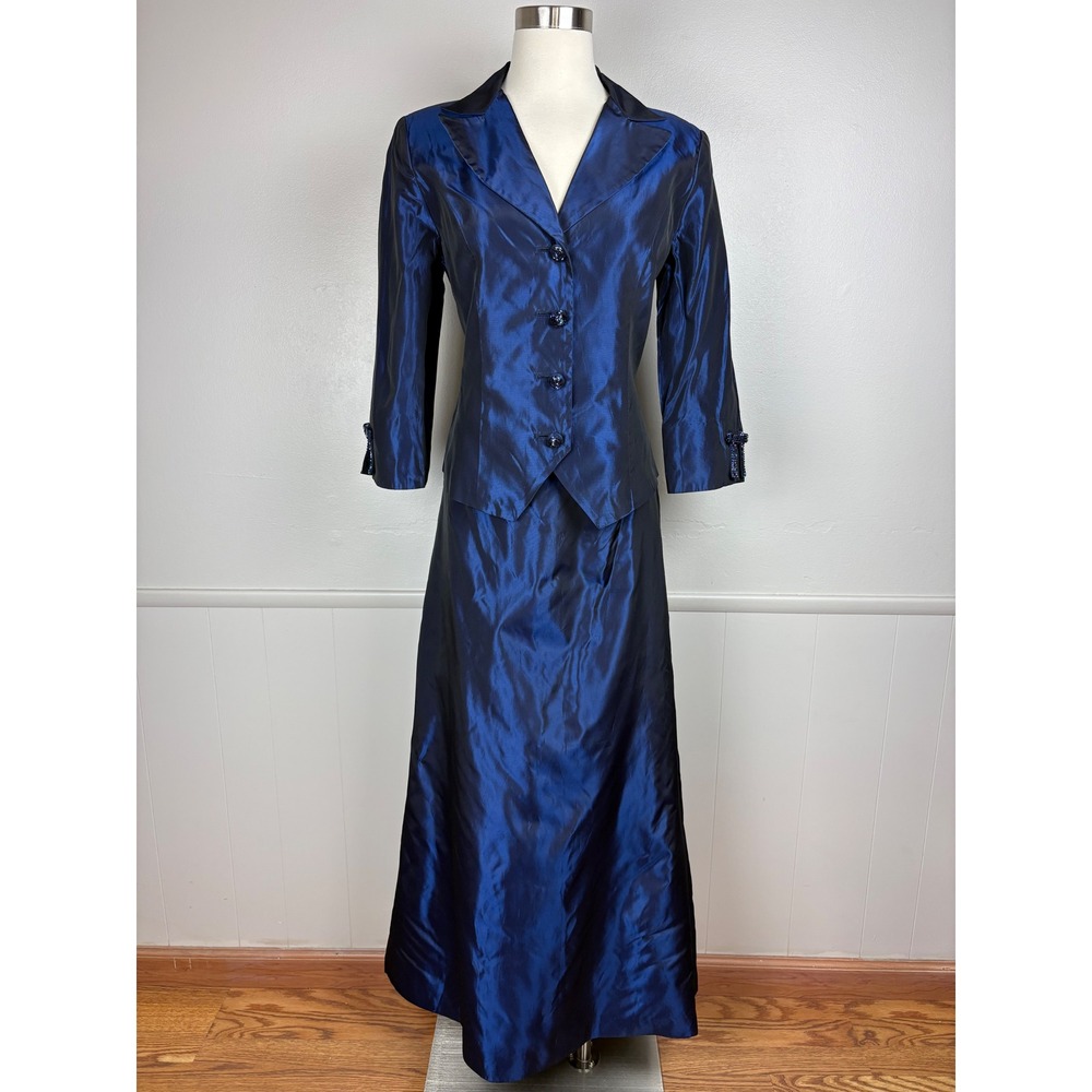 Adrianna Papell Boutique Evening 2-Piece Jacket Skirt Set Size 10‎ Blue Beaded